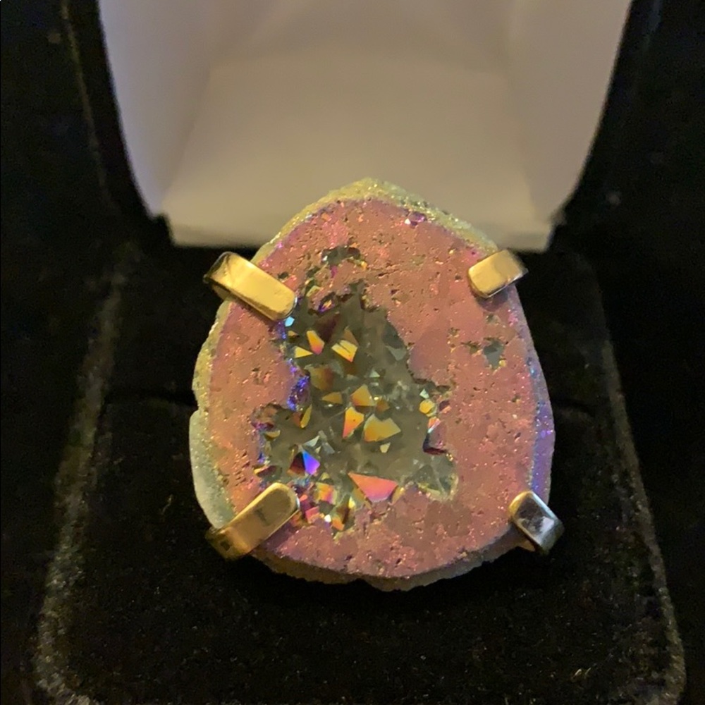 New Rainbow Druzy Ring with adjustable gold band